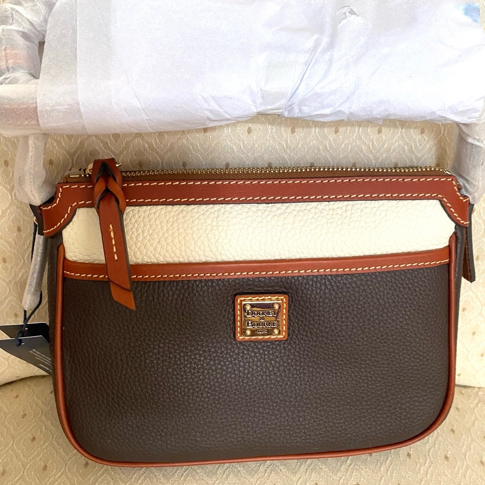 NEW Douney & Bourke Brown and Cream Leather Crossbody Bag